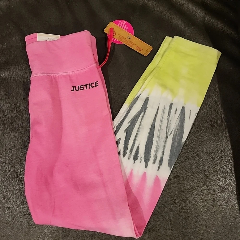 Girls Justice Small 7/8 Tie Dye Leggings NWT Pink Green‎ Sports